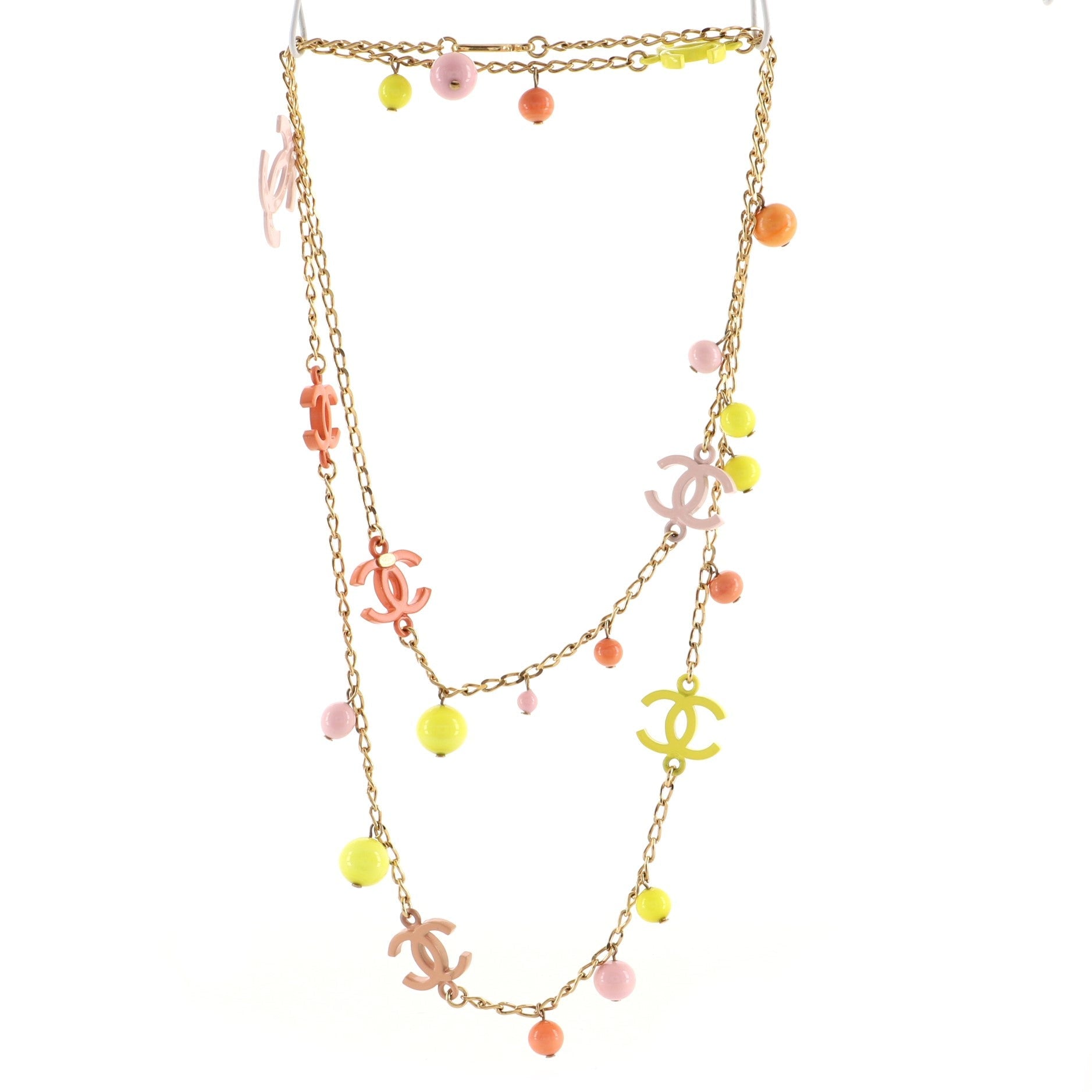Multicolor CC Long Necklace Metal with Beads and Resin
