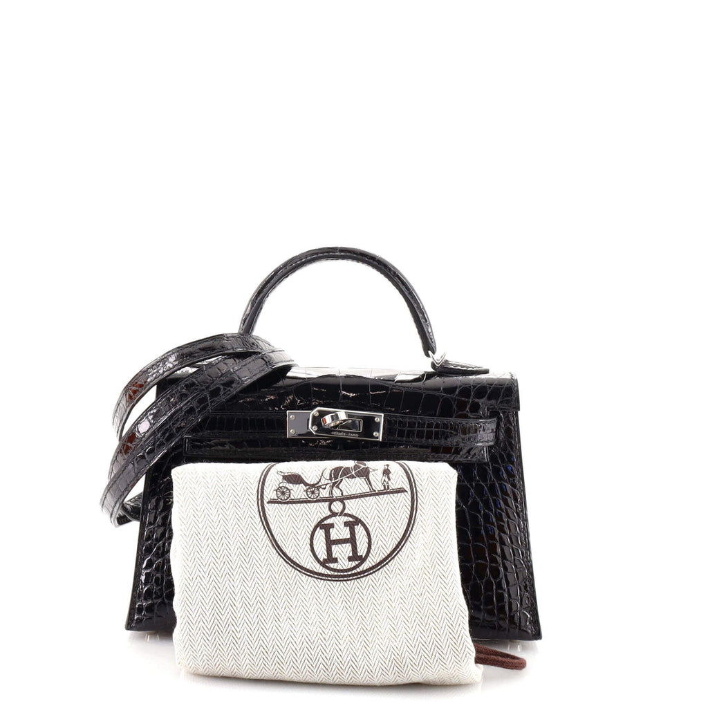 Kelly Mini II Bag Noir Shiny Alligator with Palladium Hardware 20