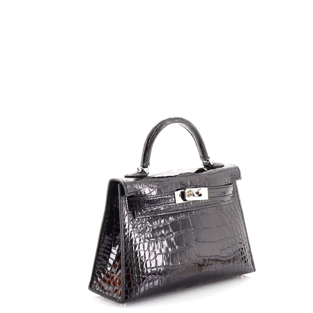 Kelly Mini II Bag Noir Shiny Alligator with Palladium Hardware 20