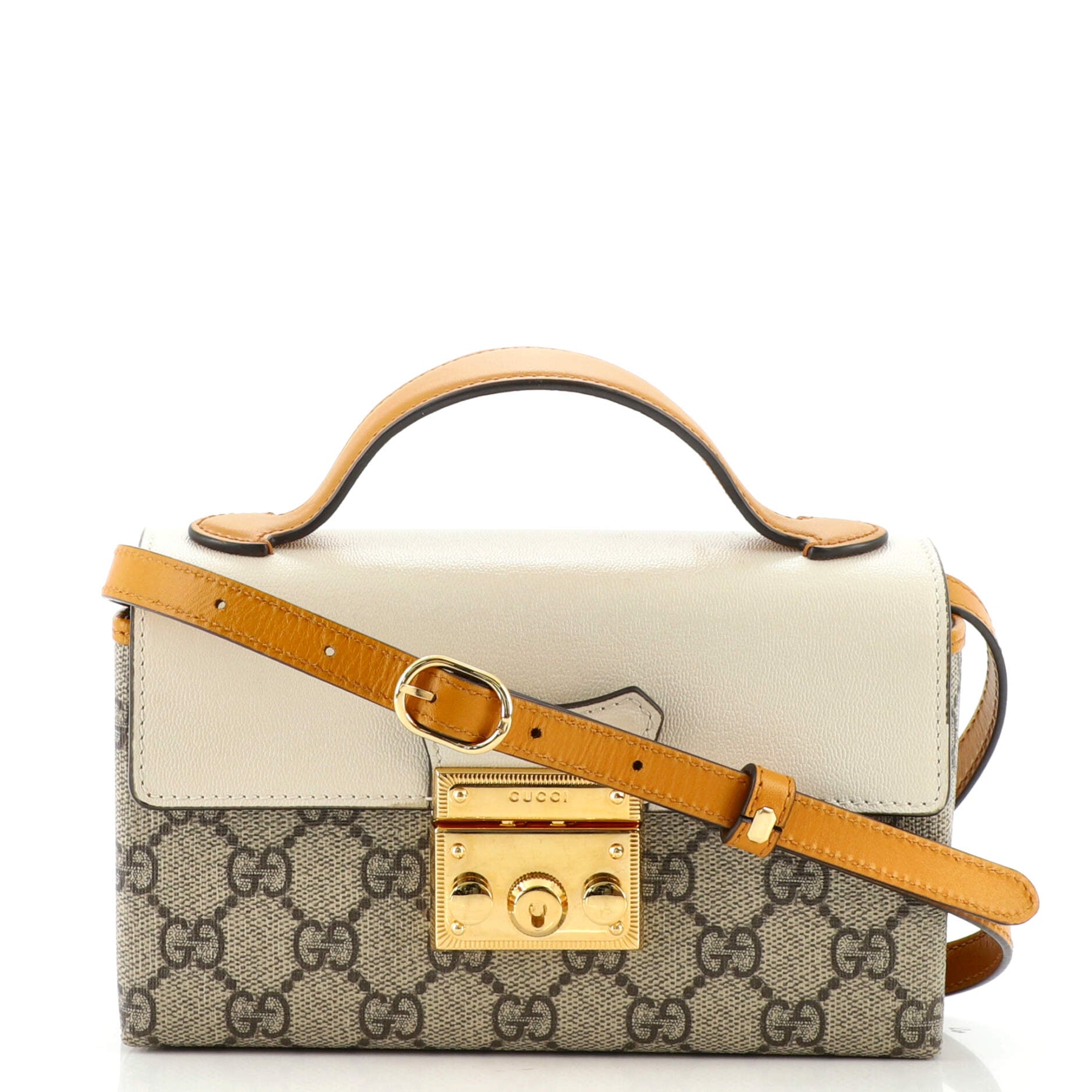 Padlock Convertible Top Handle Bag GG Coated Canvas and Leather Mini