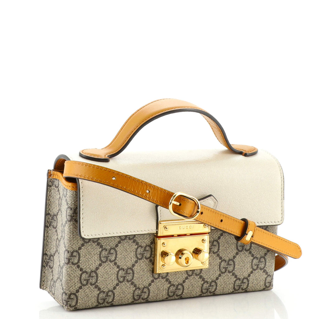 Padlock Convertible Top Handle Bag GG Coated Canvas and Leather Mini