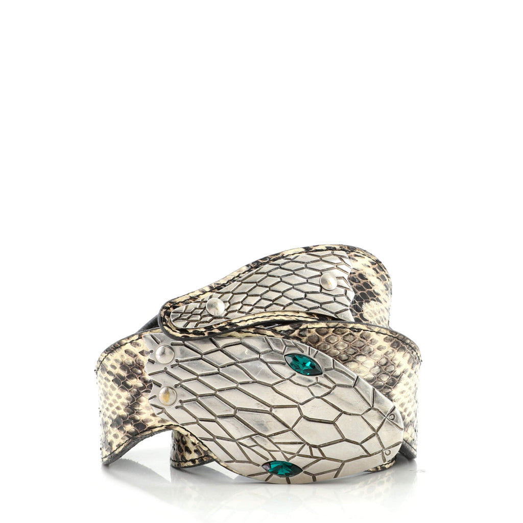 Waved Snake Belt Snakeskin and Metal Wide 80