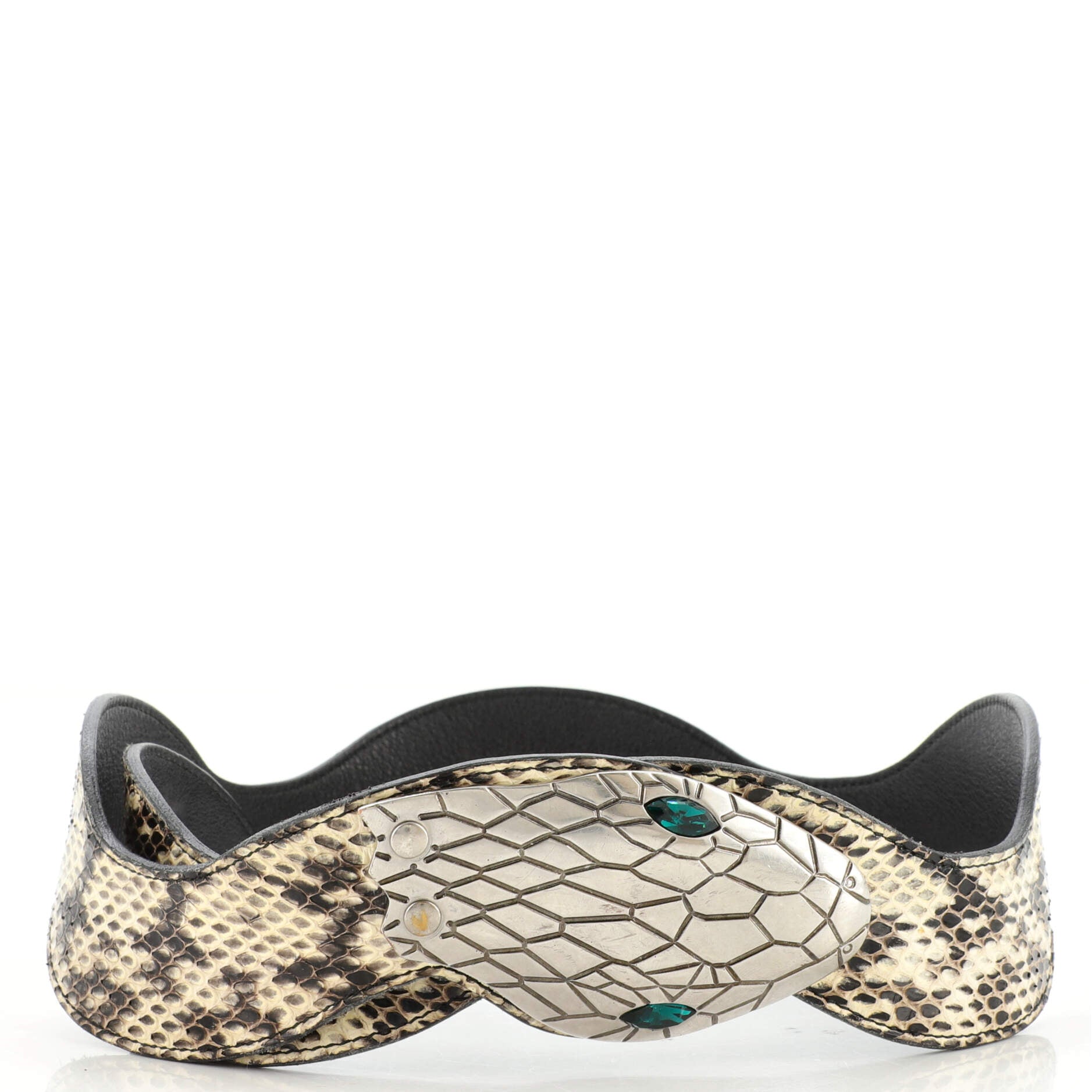 Waved Snake Belt Snakeskin and Metal Wide 80