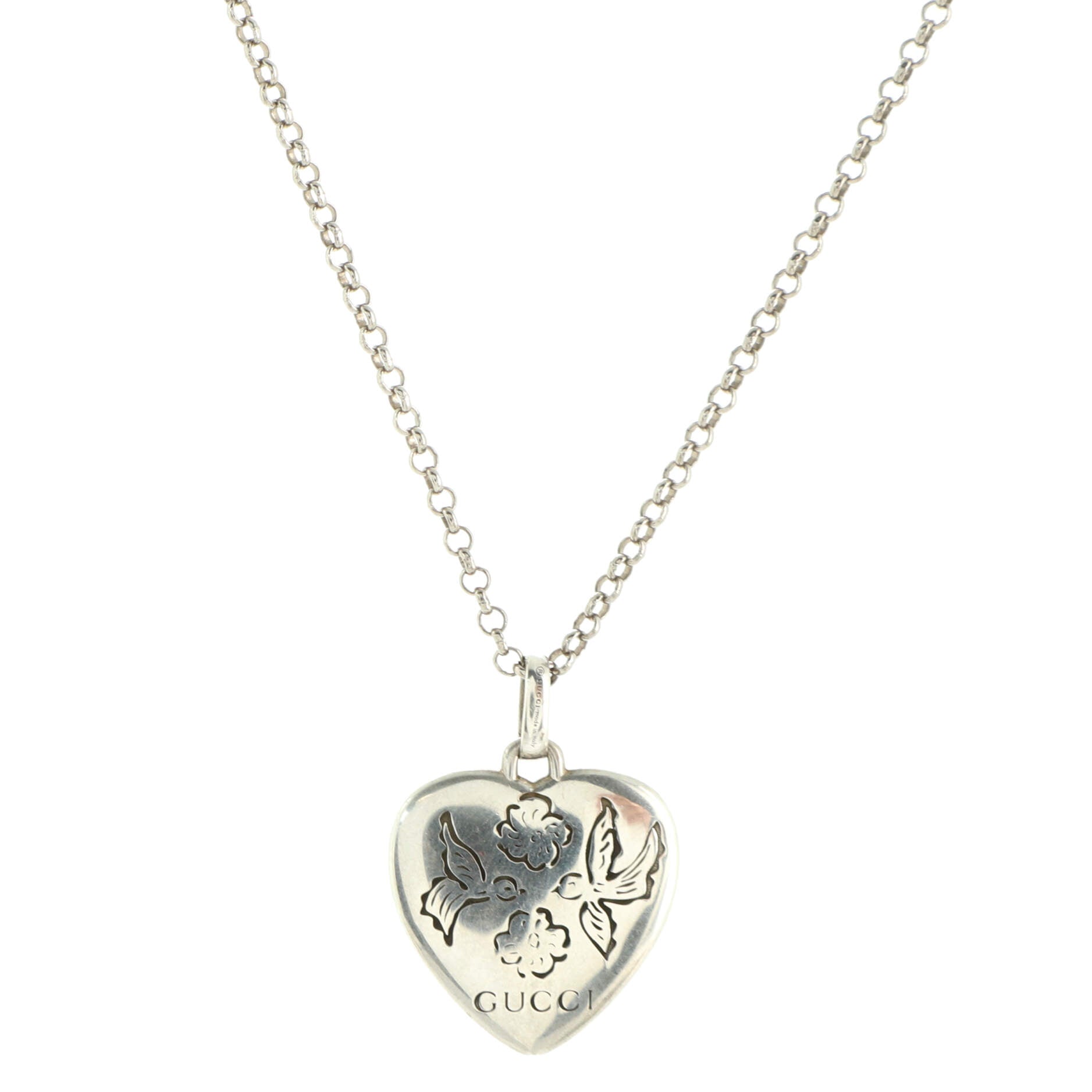 Engraved Heart Pendant Necklace Sterling Silver