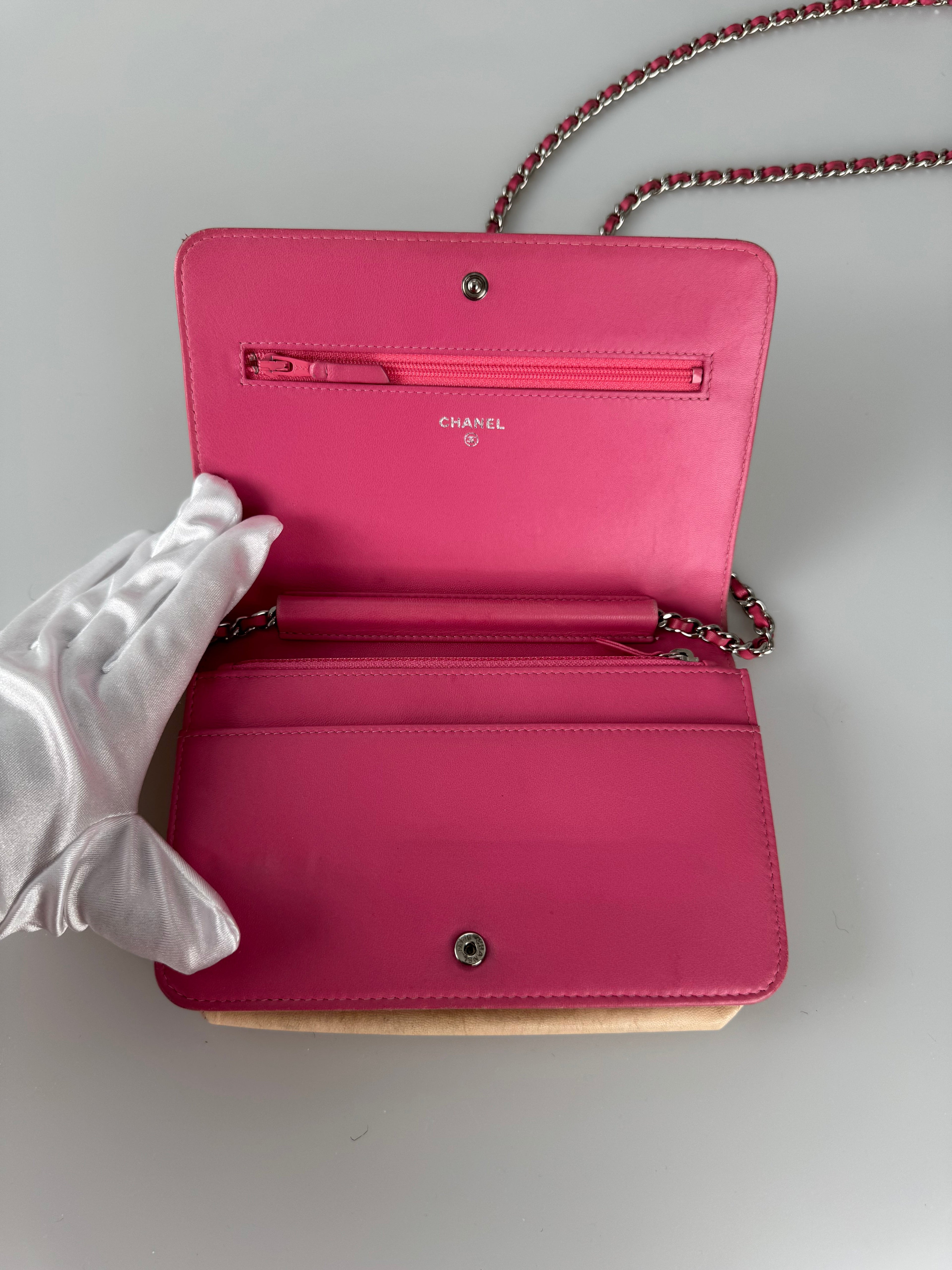 Chanel Wallet on Chain WOC Dark Pink Faded Lambskin