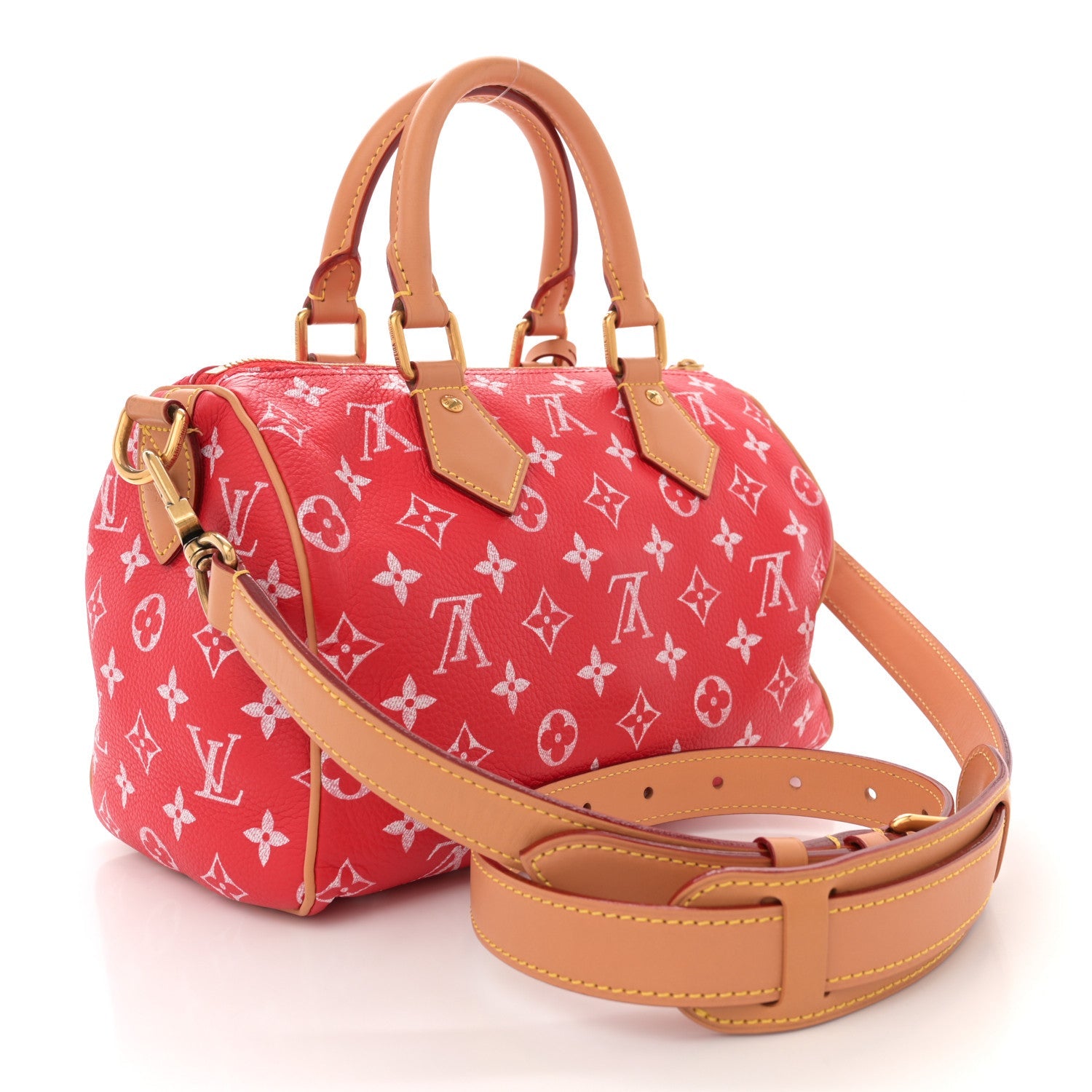 Soft Calfskin Monogram Speedy P9 Bandouliere 25 Red