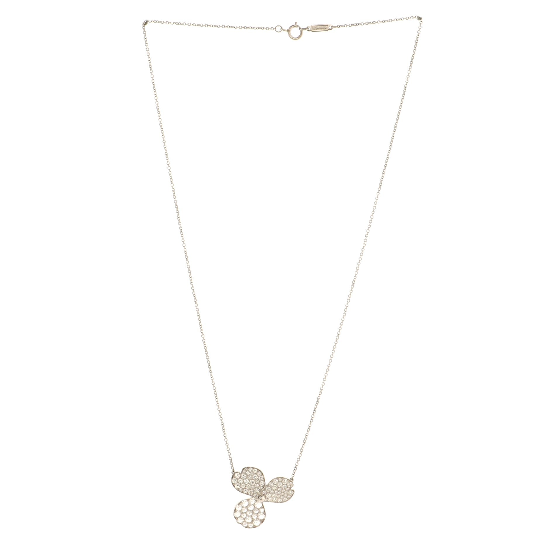 Paper Flowers Pendant Necklace Platinum with Pave Diamonds Large