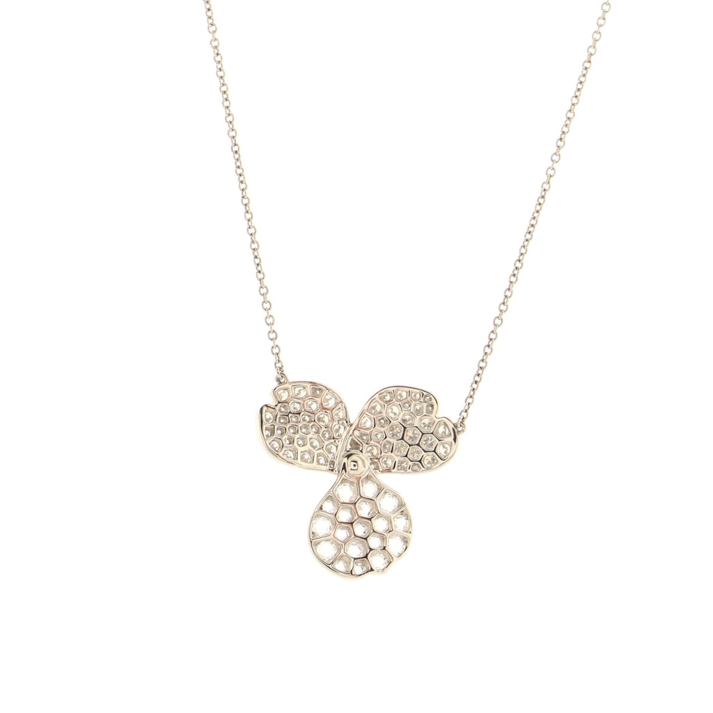 Paper Flowers Pendant Necklace Platinum with Pave Diamonds Large