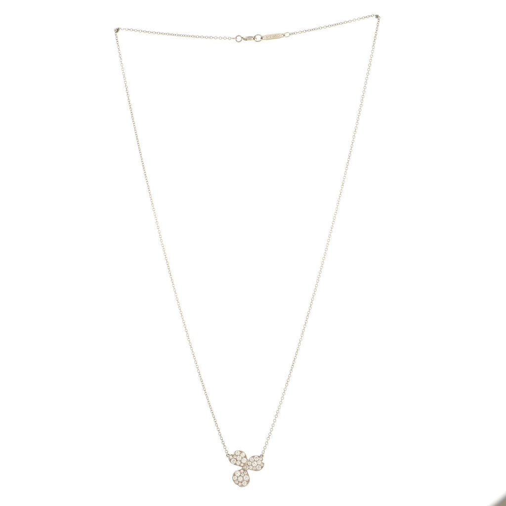 Paper Flowers Pendant Necklace Platinum with Pave Diamonds Small
