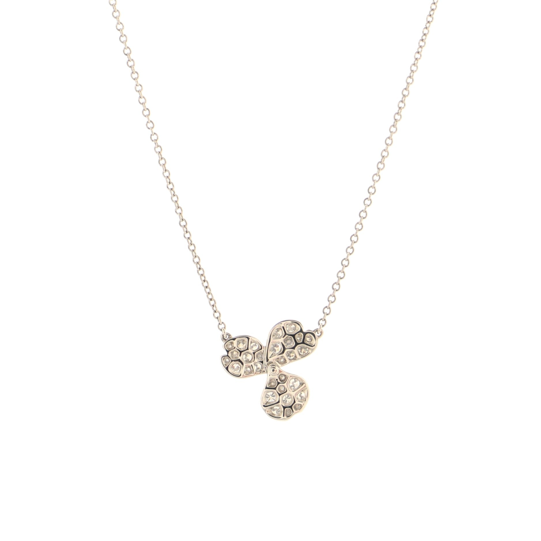 Paper Flowers Pendant Necklace Platinum with Pave Diamonds Small
