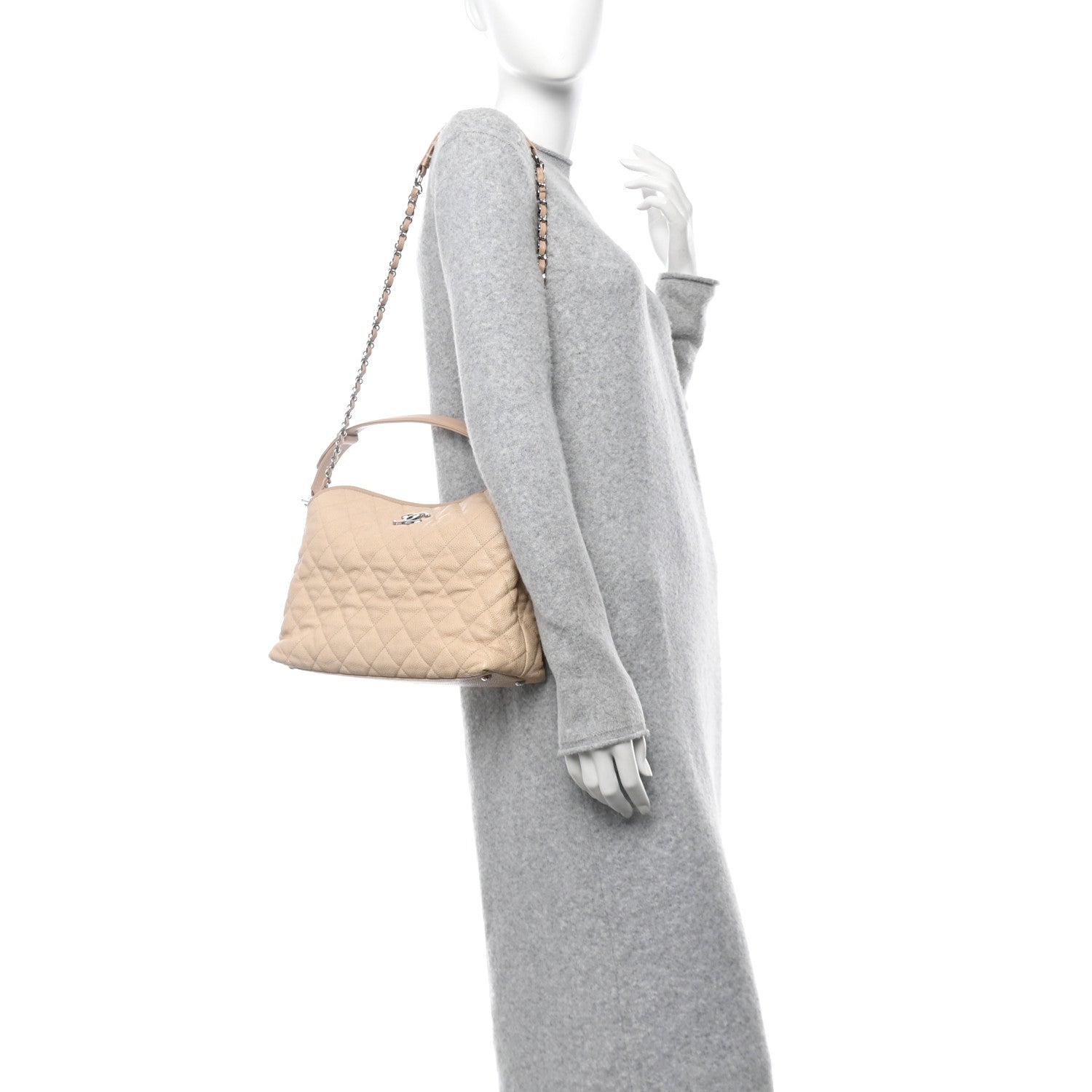 Caviar Quilted French Riviera Hobo Beige