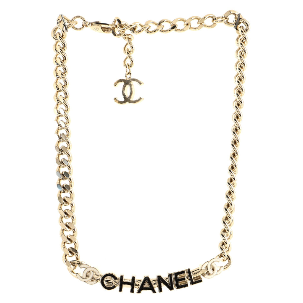 Logo CC Plate Choker Necklace Metal with Enamel