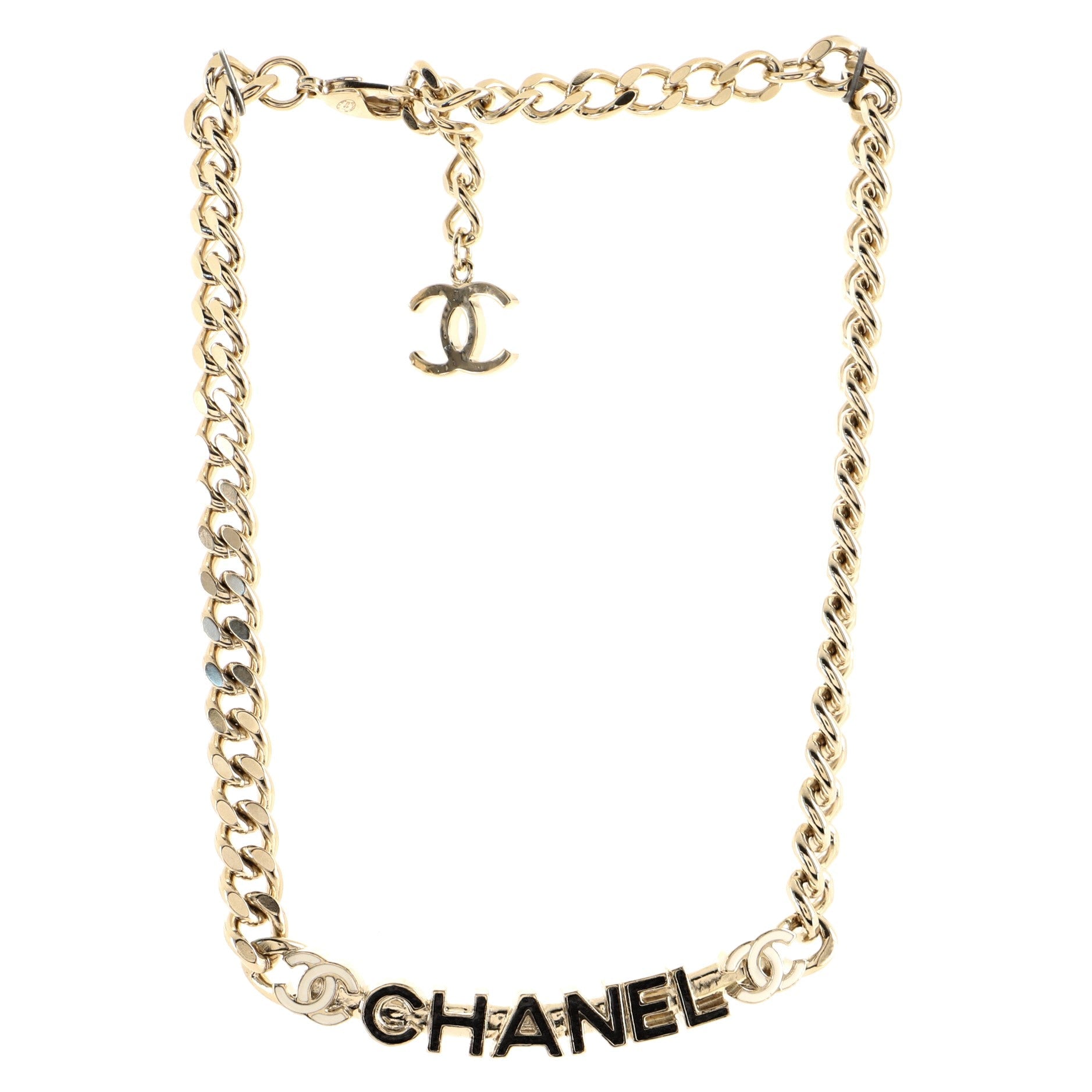 Logo CC Plate Choker Necklace Metal with Enamel