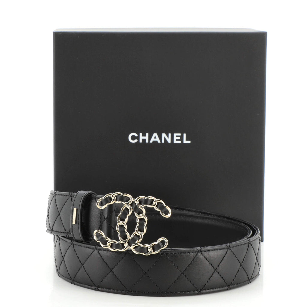 Woven Chain CC Buckle Belt Quilted Leather Medium 90