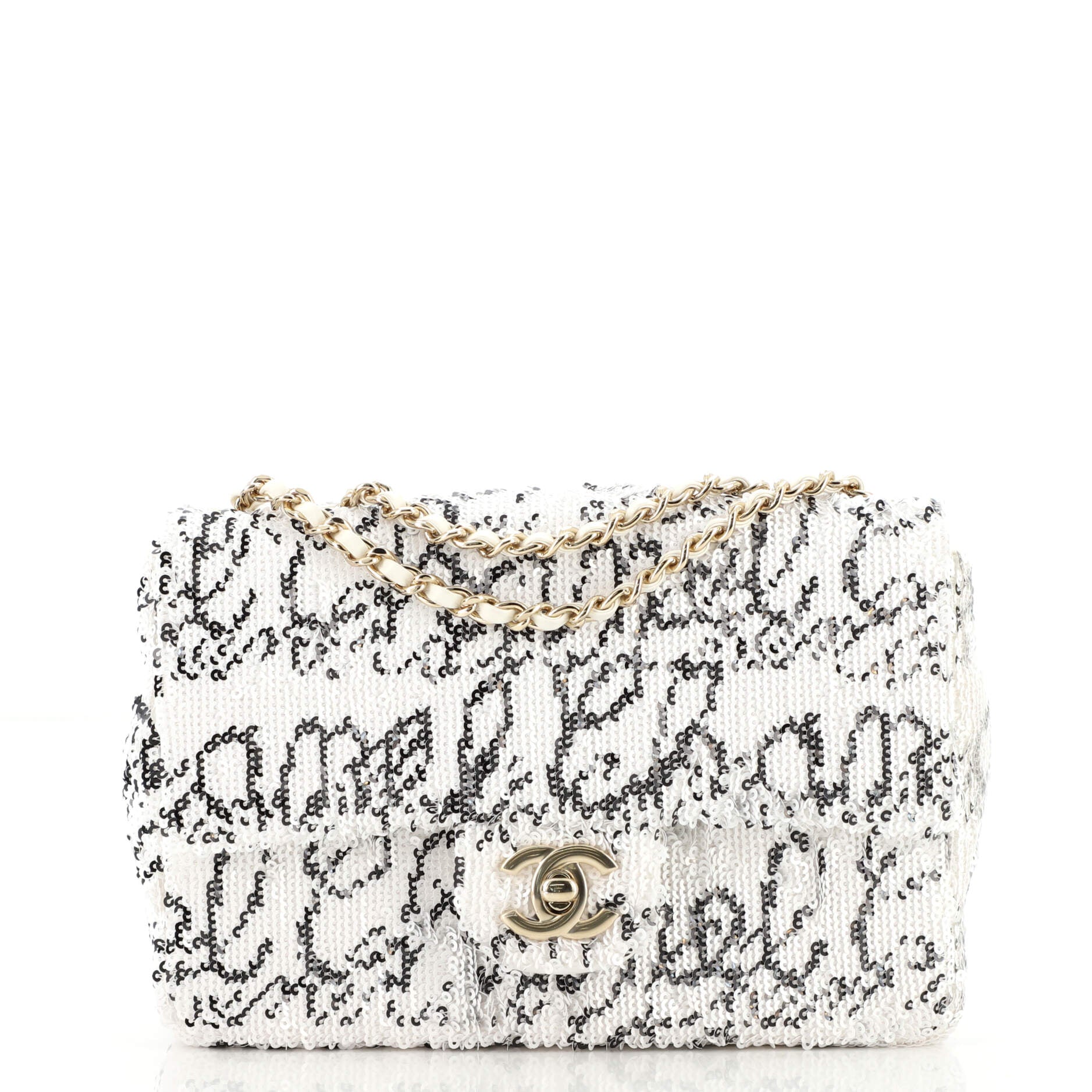 Classic Single Flap Bag Logo Signature Sequins Mini