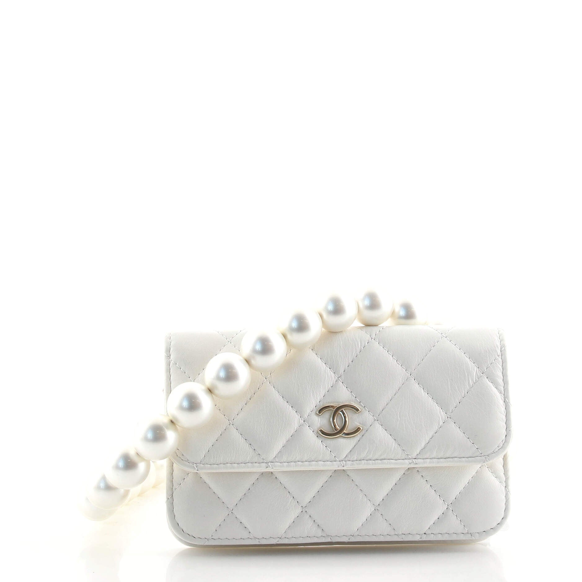Pearl Strap Clutch with Chain Quilted Calfskin