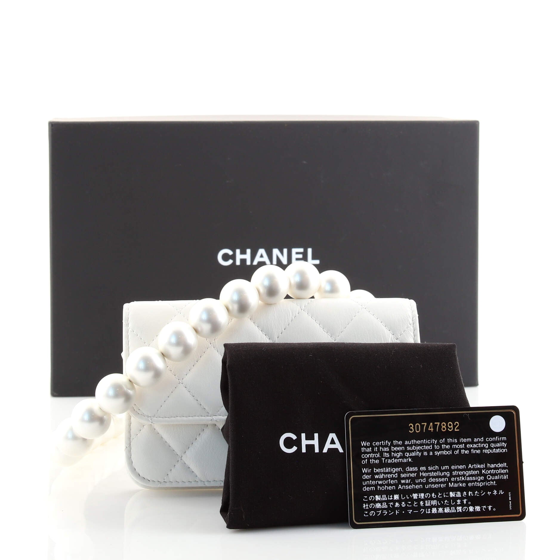 Pearl Strap Clutch with Chain Quilted Calfskin