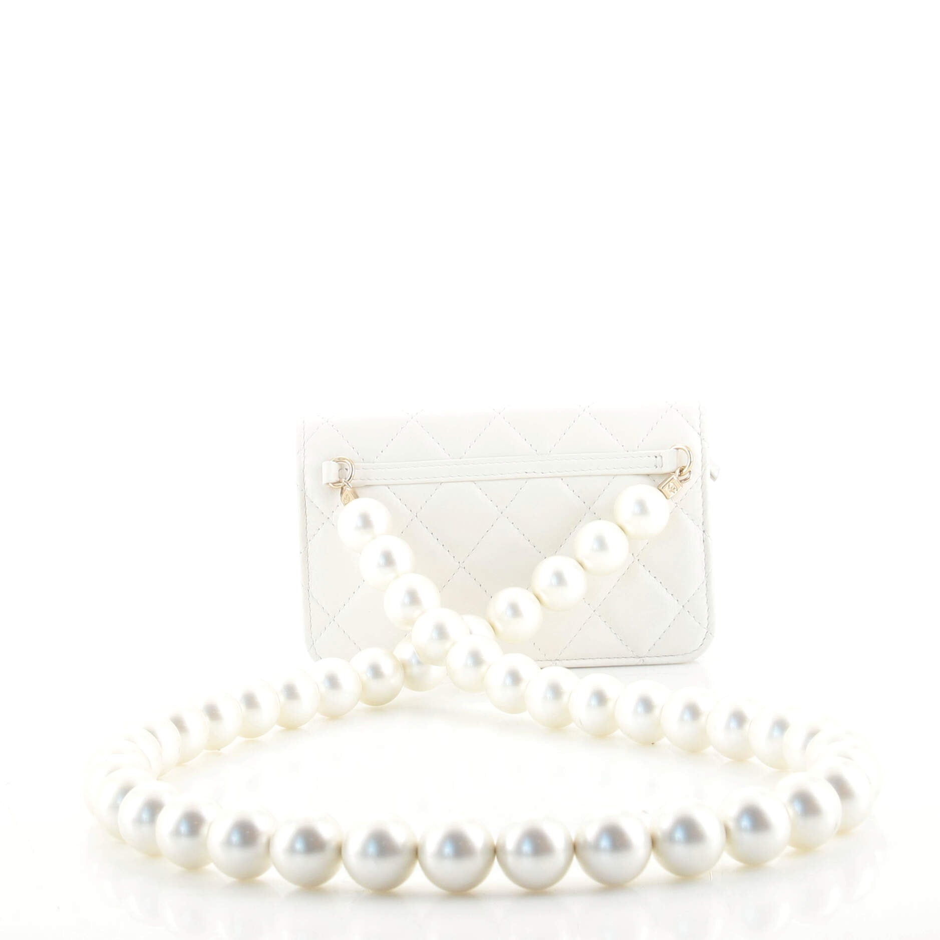 Pearl Strap Clutch with Chain Quilted Calfskin