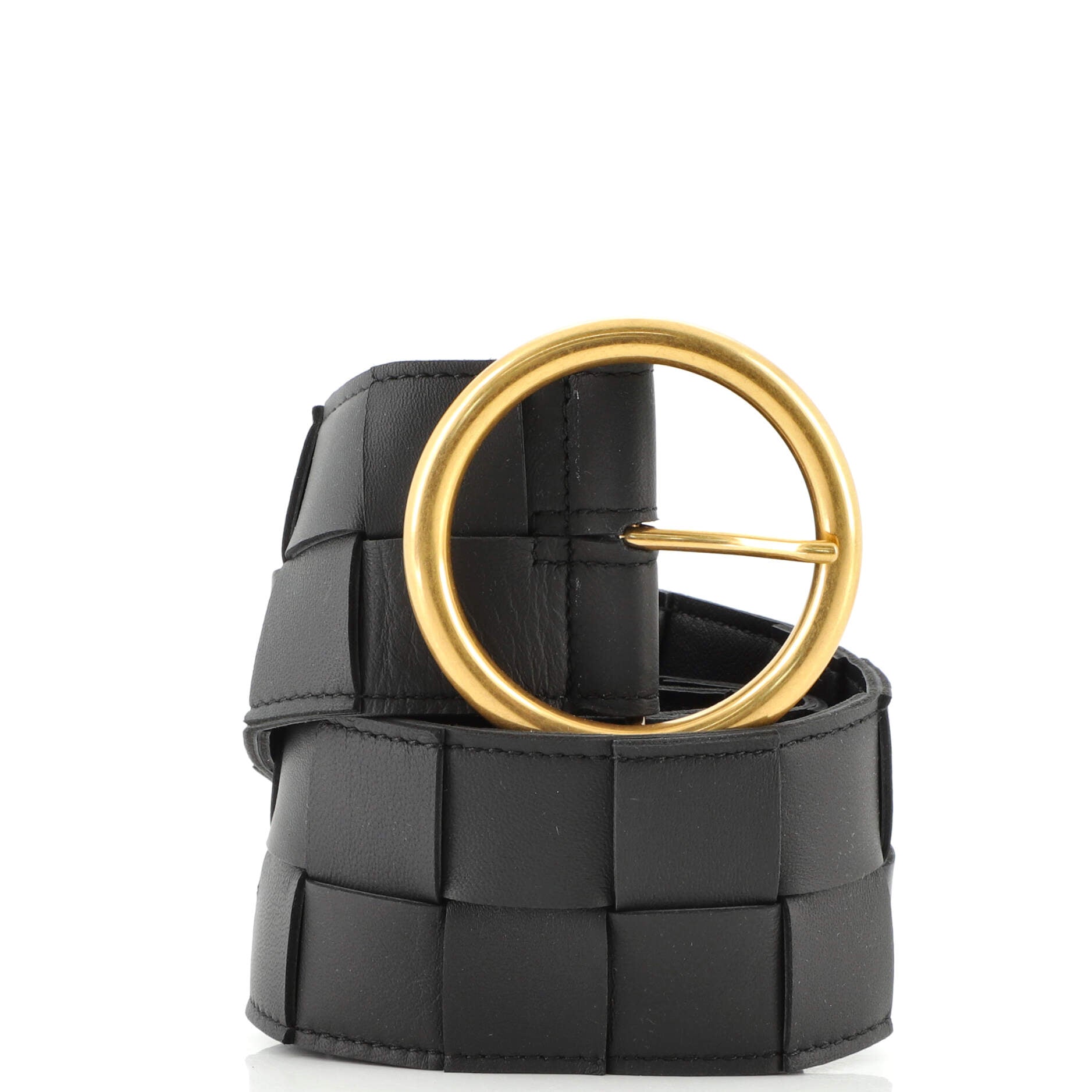 Circular Buckle Belt Maxi Intrecciato Leather Wide 75