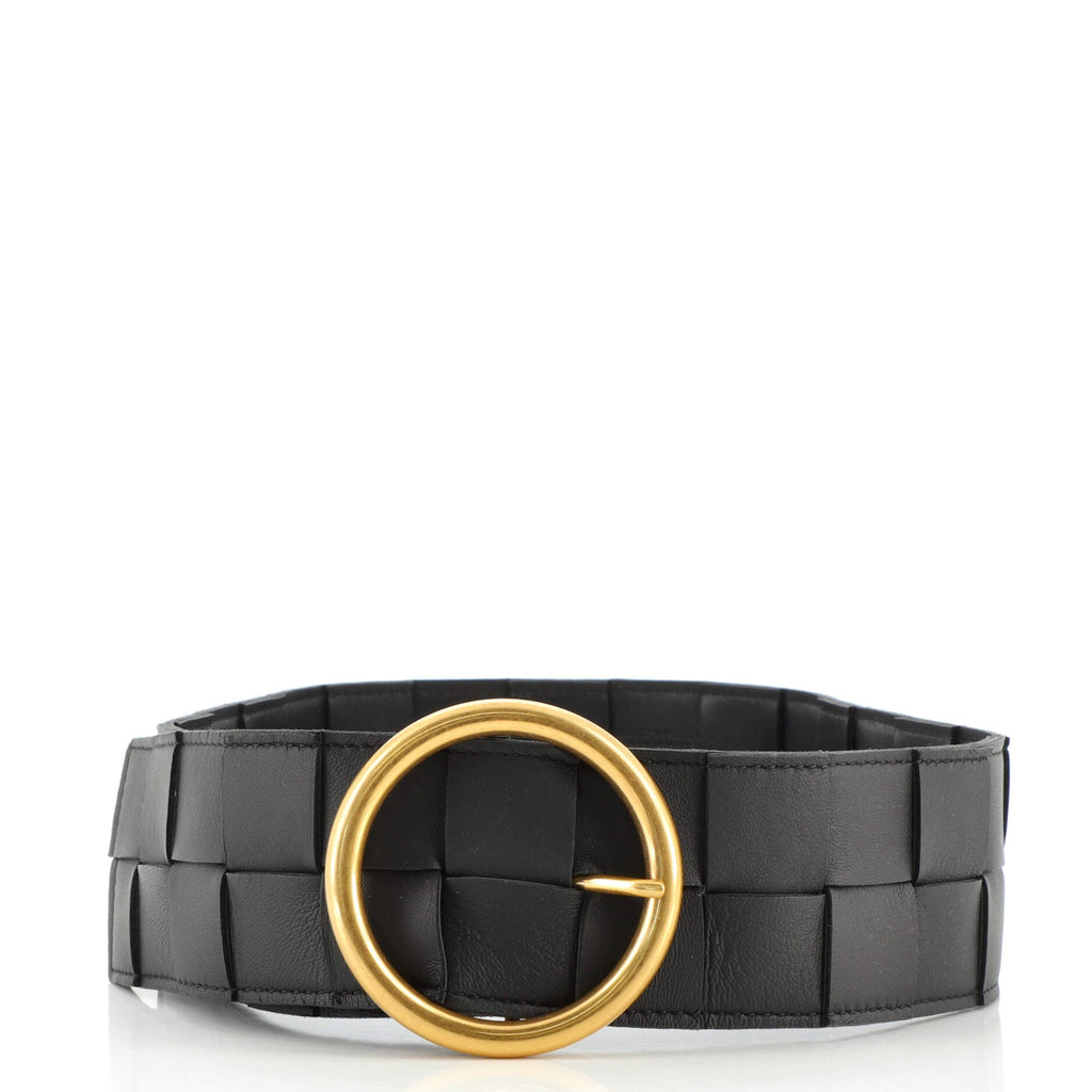 Circular Buckle Belt Maxi Intrecciato Leather Wide 75