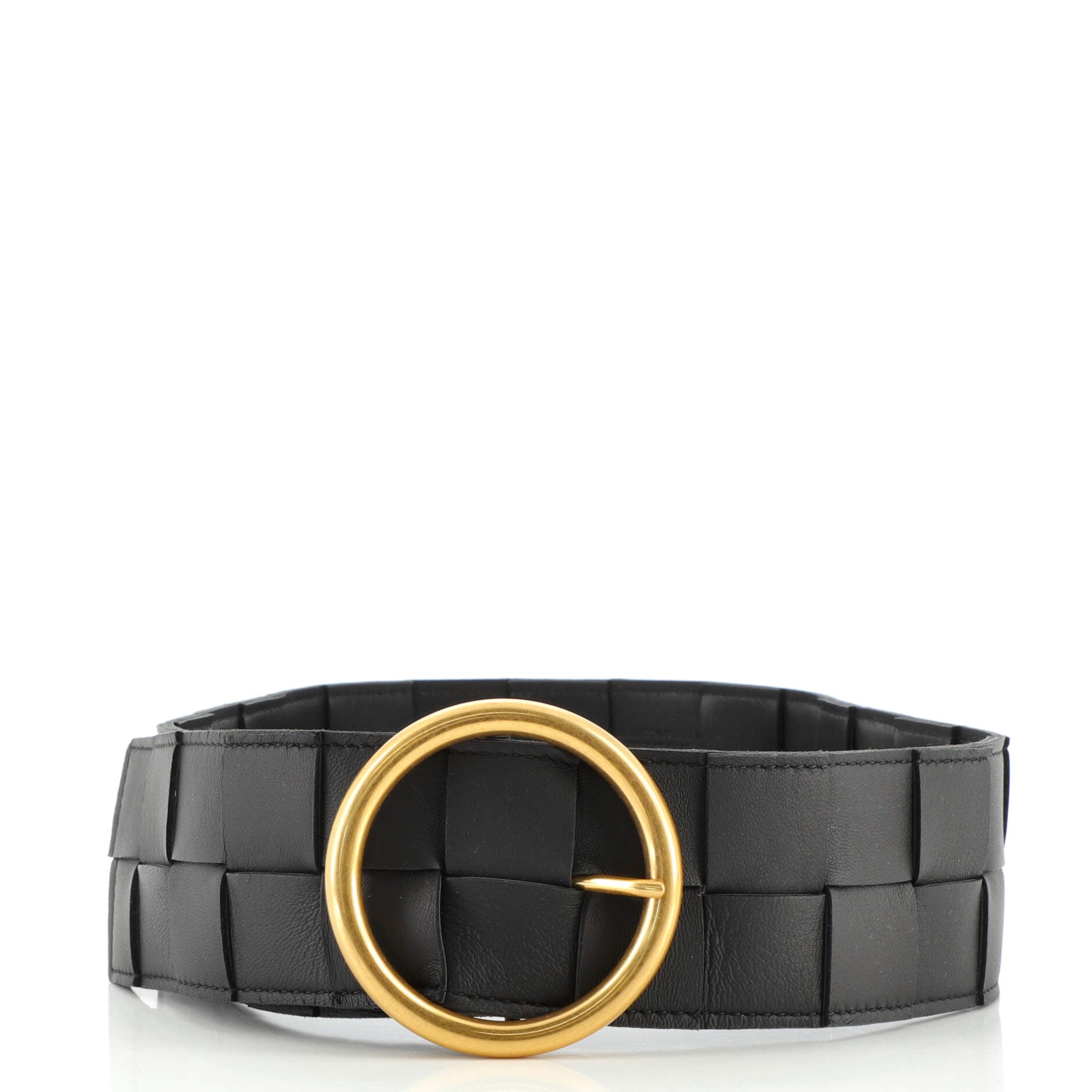 Circular Buckle Belt Maxi Intrecciato Leather Wide 75