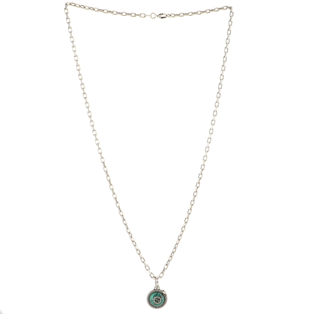 Garden Round Pendant Necklace Sterling Silver and Malachite
