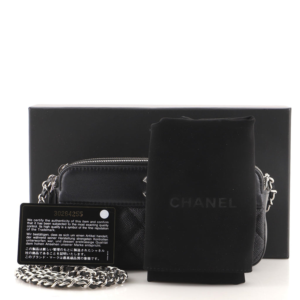 Mademoiselle Vintage Double Zip Clutch with Chain Quilted Caviar