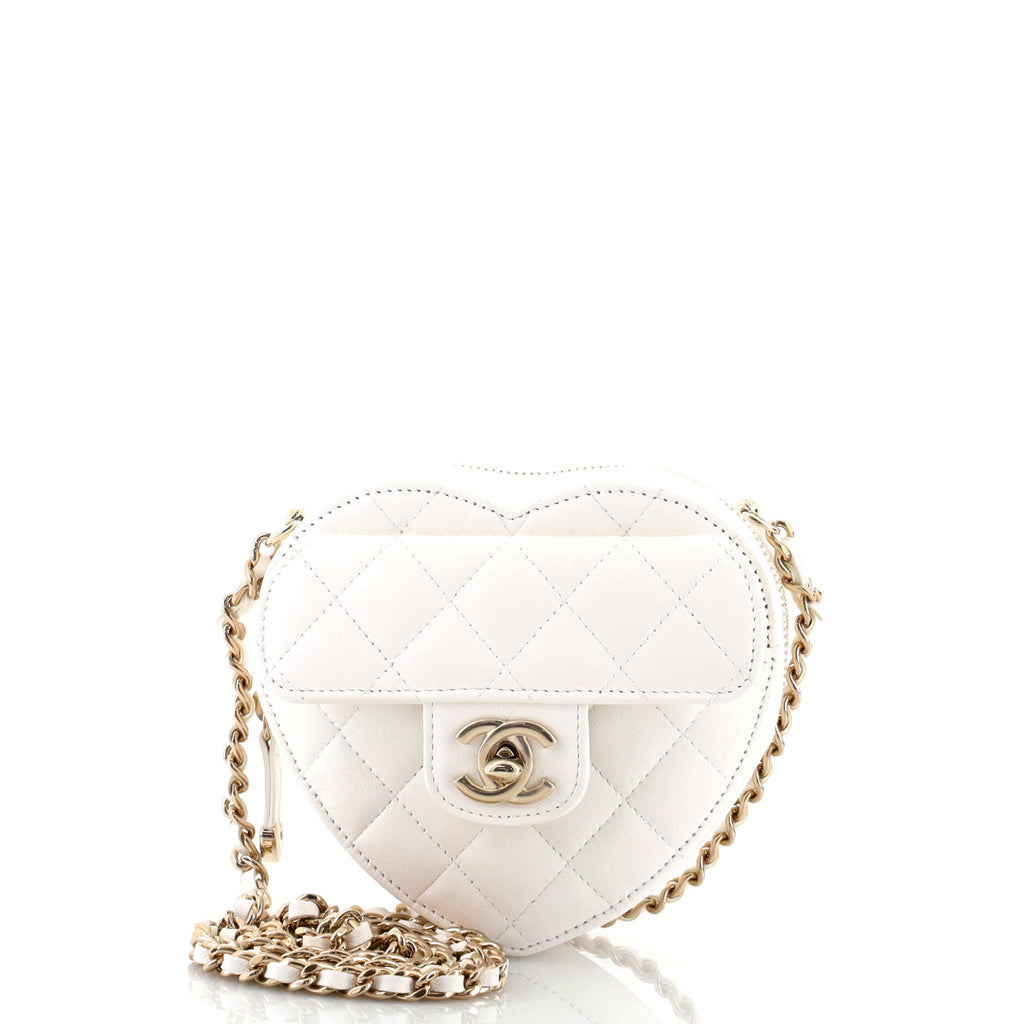 CC in Love Heart Clutch with Chain Quilted Lambskin