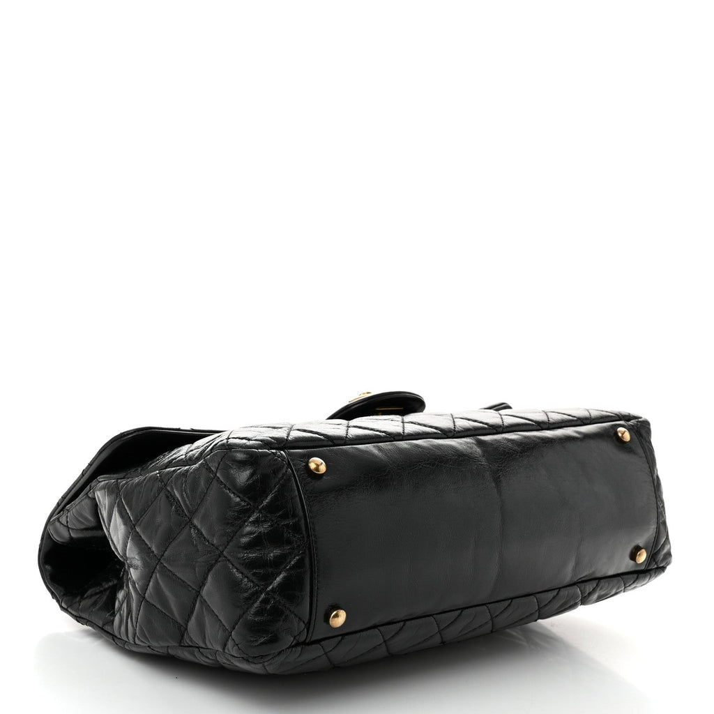 Glazed Calfskin Castle Rock Large Flap Black Burgundy