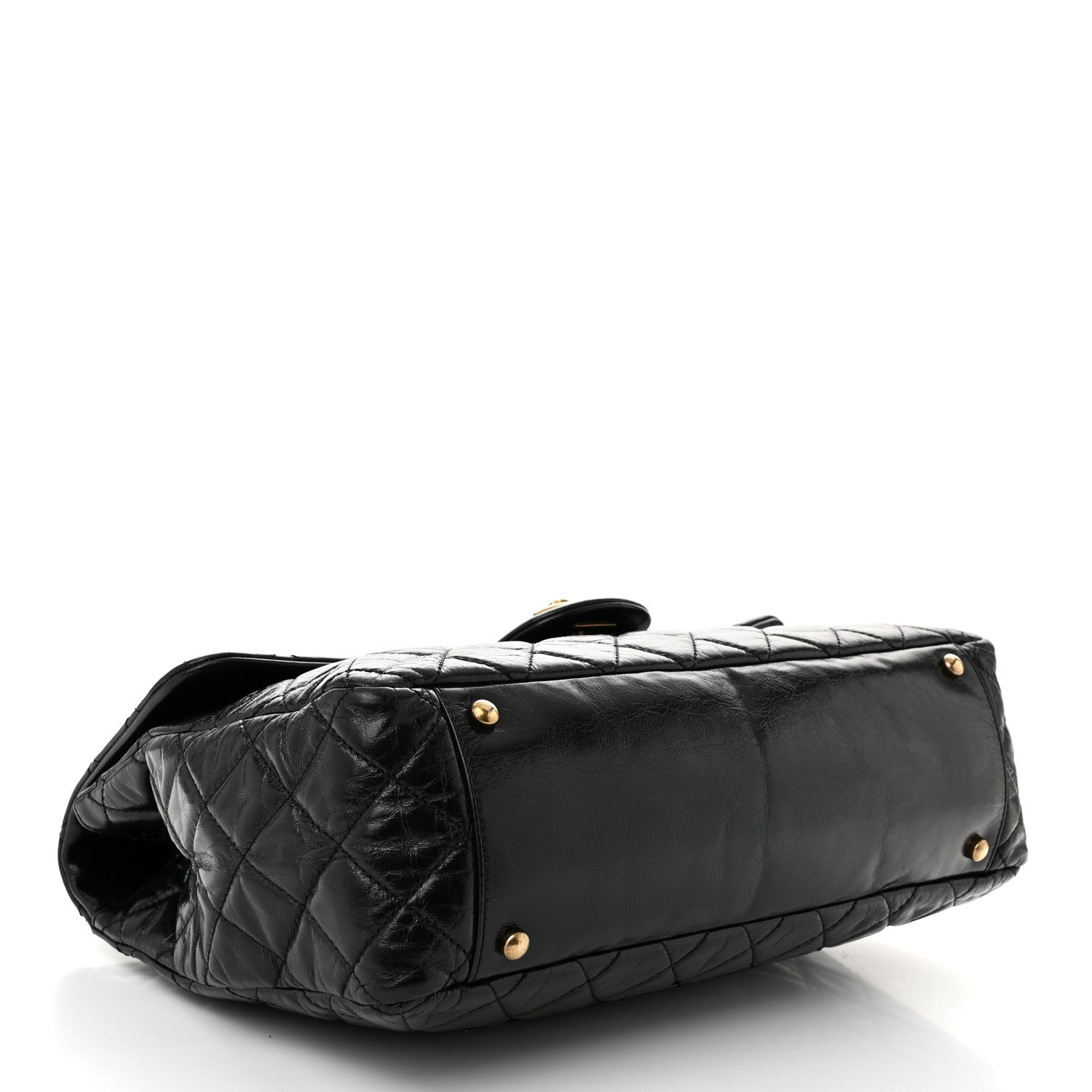 Glazed Calfskin Castle Rock Large Flap Black Burgundy