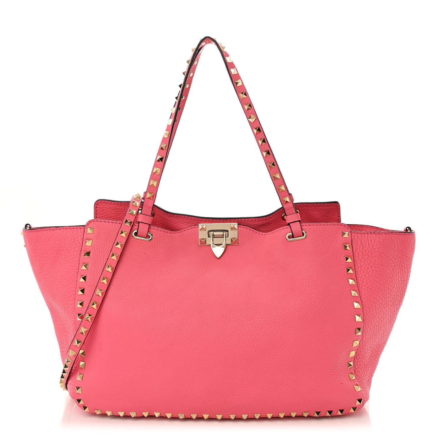 Pebbled Calfskin Medium Rockstud Tote Fuxia Fluo