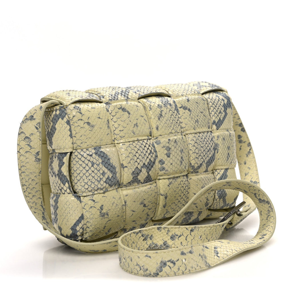 Goatskin Python Embossed Padded Cassette Crossbody Bag Kiwi Black Silver