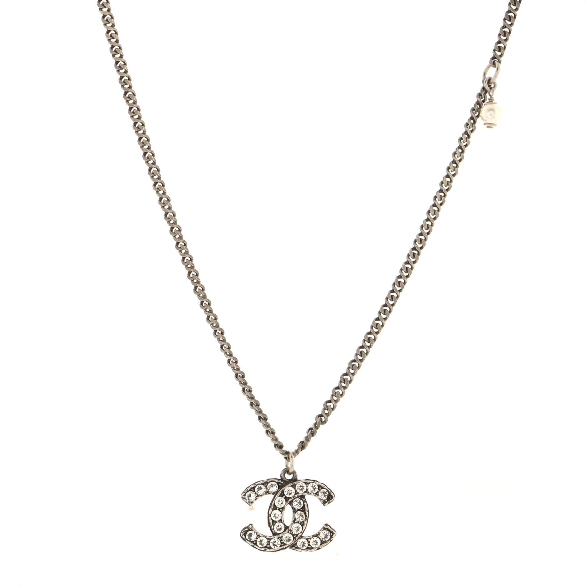 CC Pendant Necklace Metal with Crystals and Faux Pearls