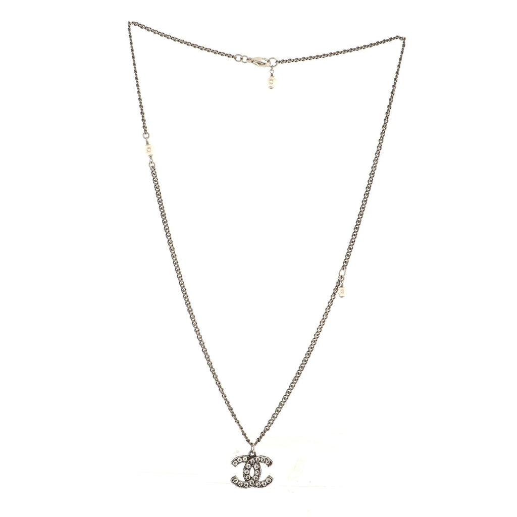 CC Pendant Necklace Metal with Crystals and Faux Pearls