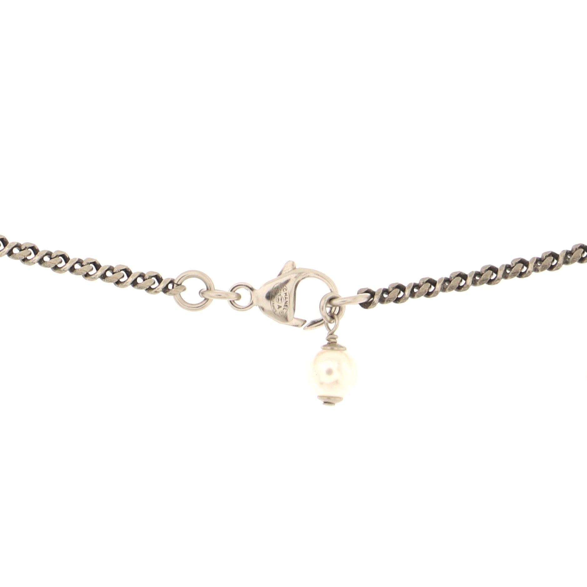 CC Pendant Necklace Metal with Crystals and Faux Pearls