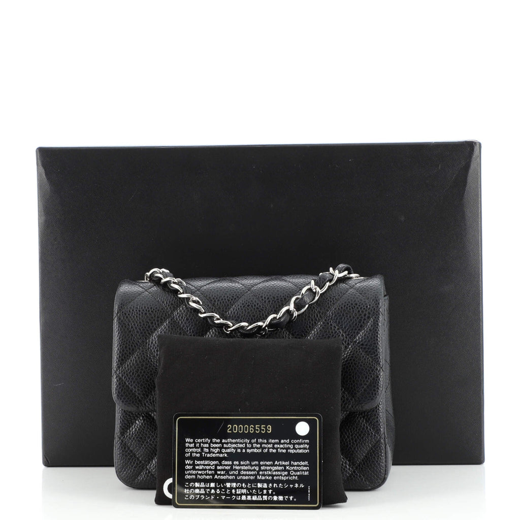 Square Classic Single Flap Bag Quilted Caviar Mini