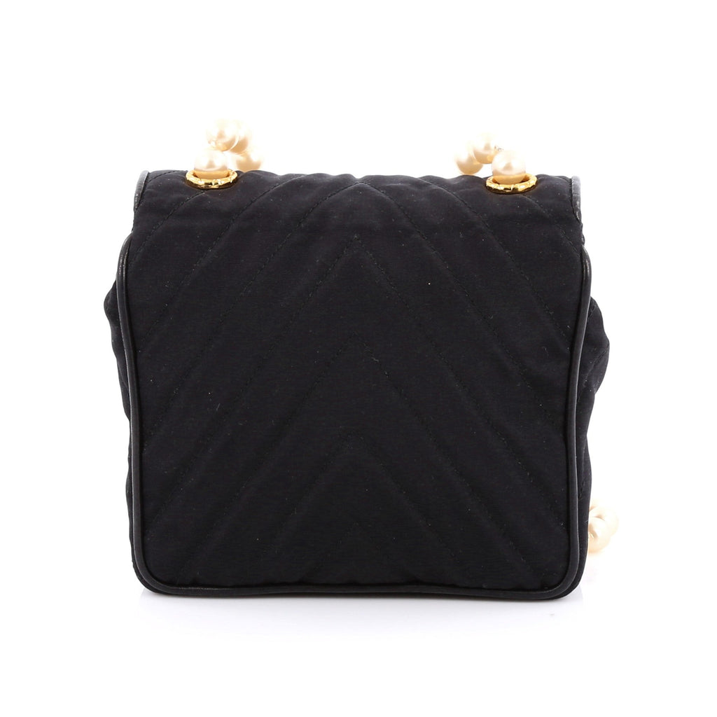 Vintage Pearl Flap Bag Chevron Satin Mini