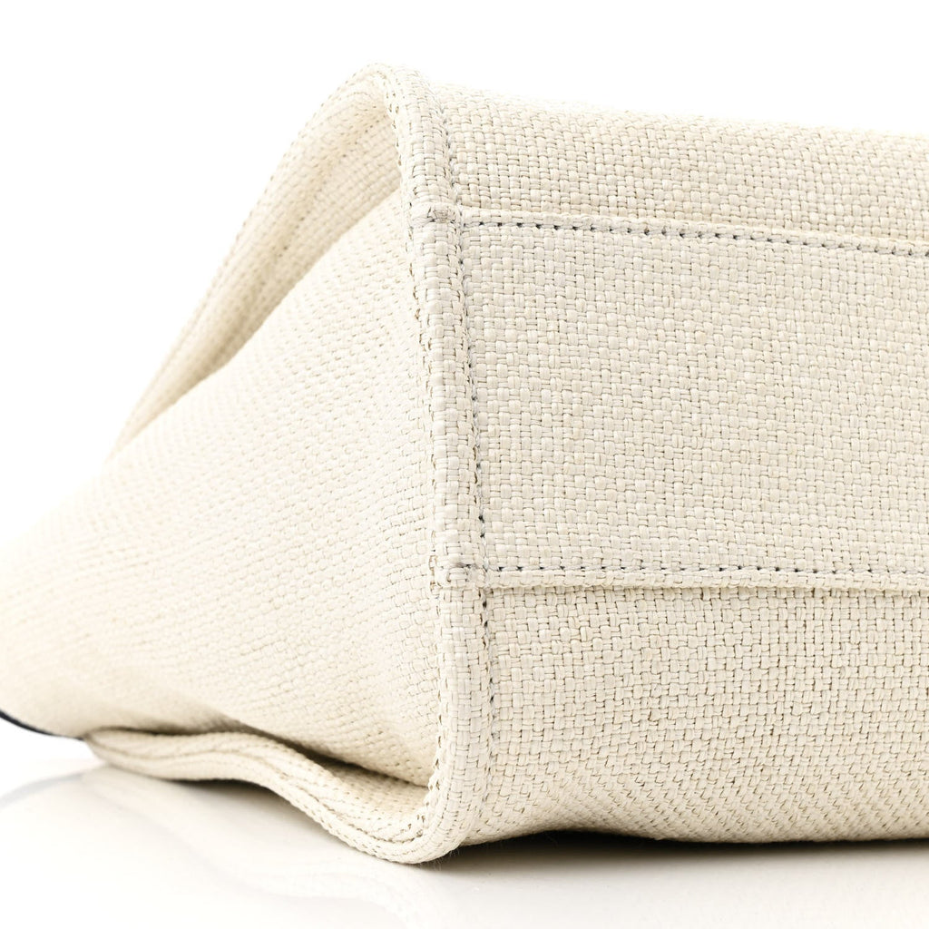Woven Straw Raffia Small Deauville Tote White Navy