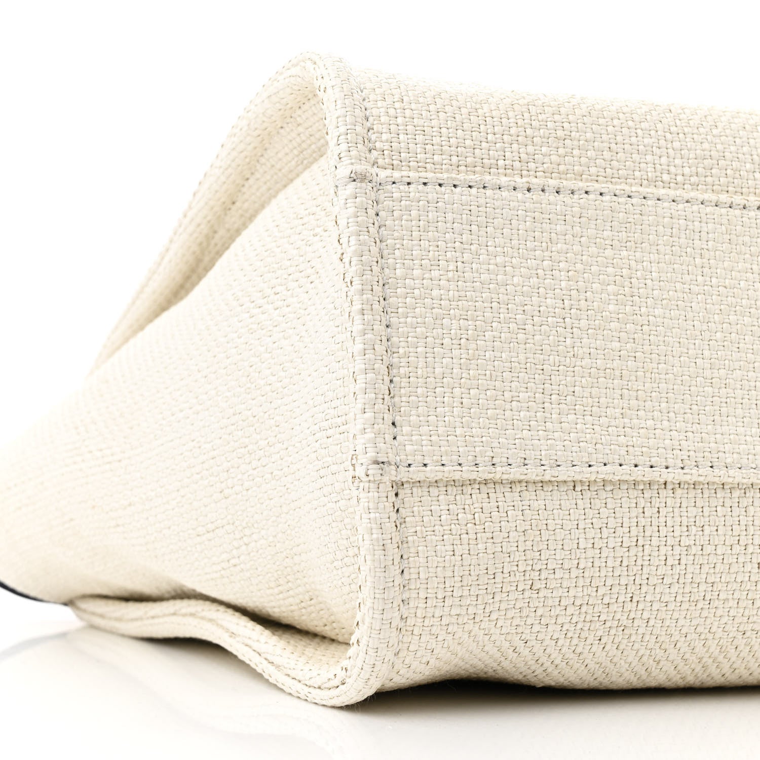 Woven Straw Raffia Small Deauville Tote White Navy
