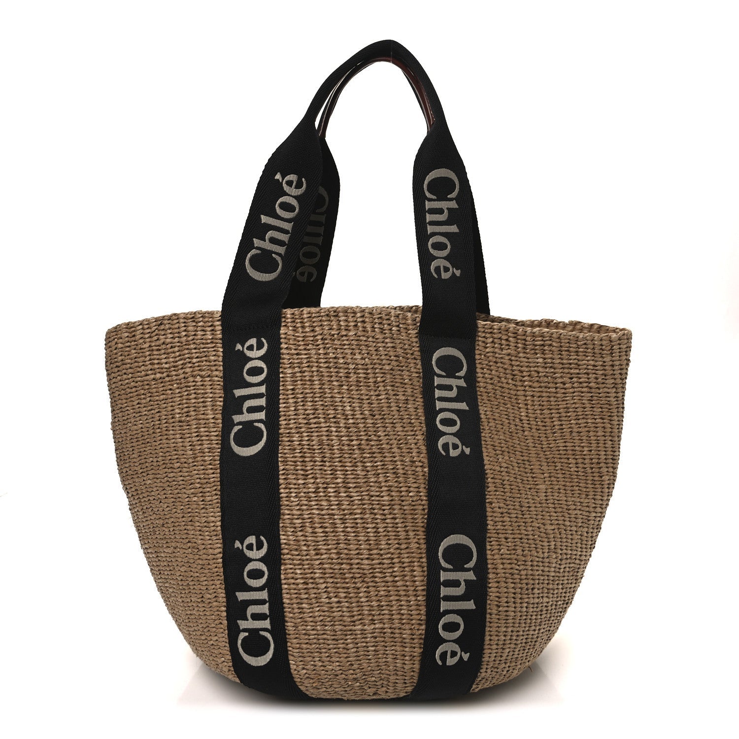X MIFUKO Raffia Large Woody Basket Bag Black Beige