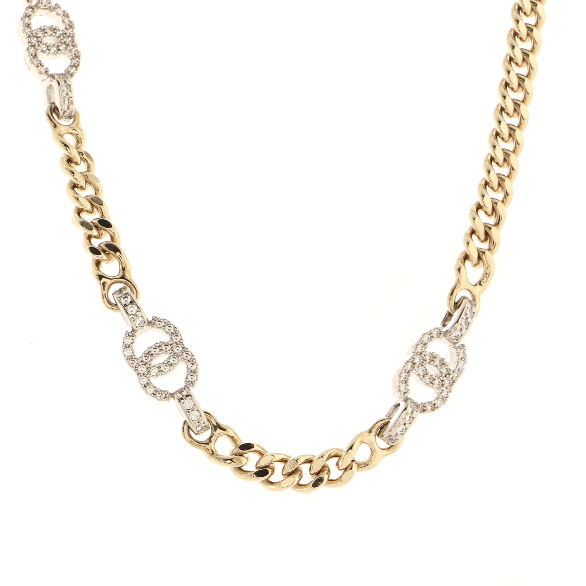 CC Link Choker Necklace Metal with Crystals