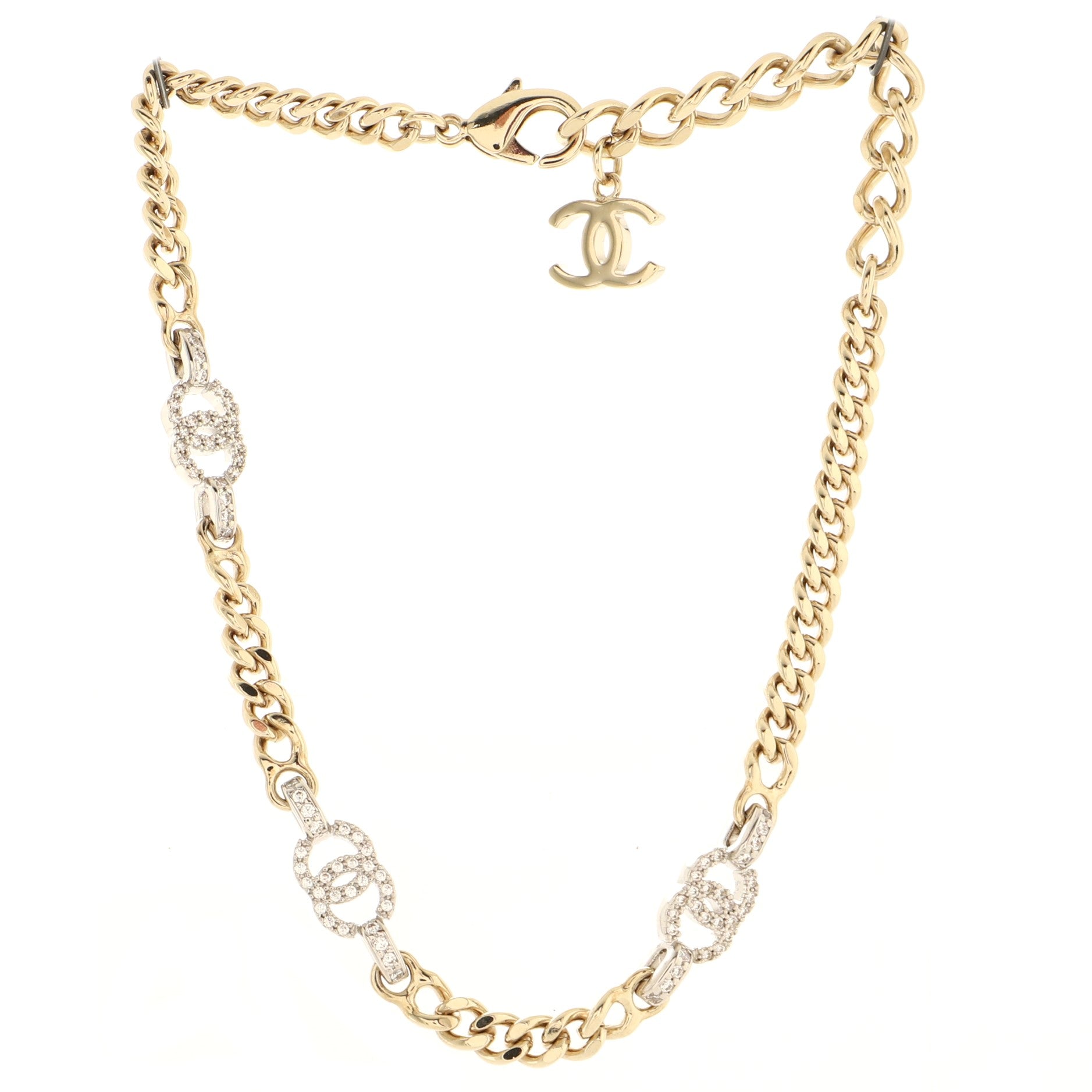 CC Link Choker Necklace Metal with Crystals