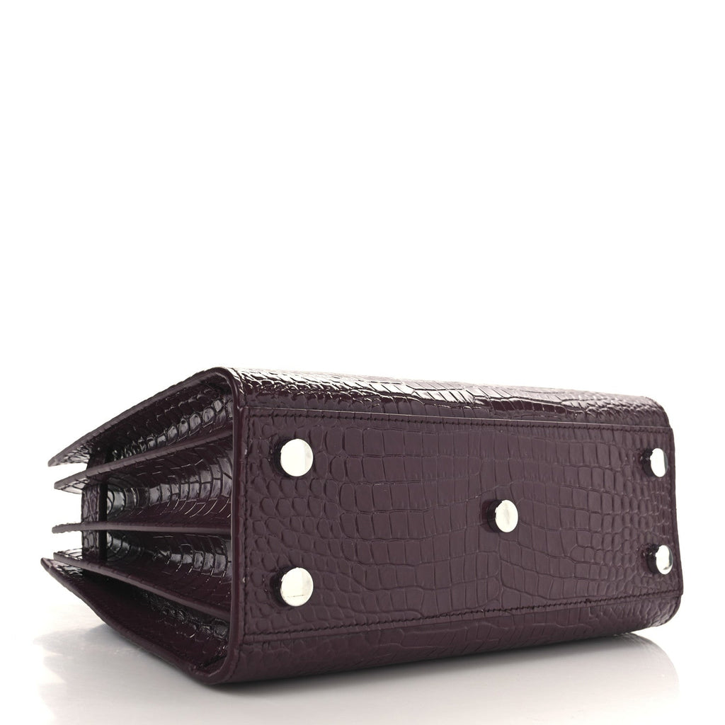 Calfskin Crocodile Embossed Nano Sac De Jour Bordeaux