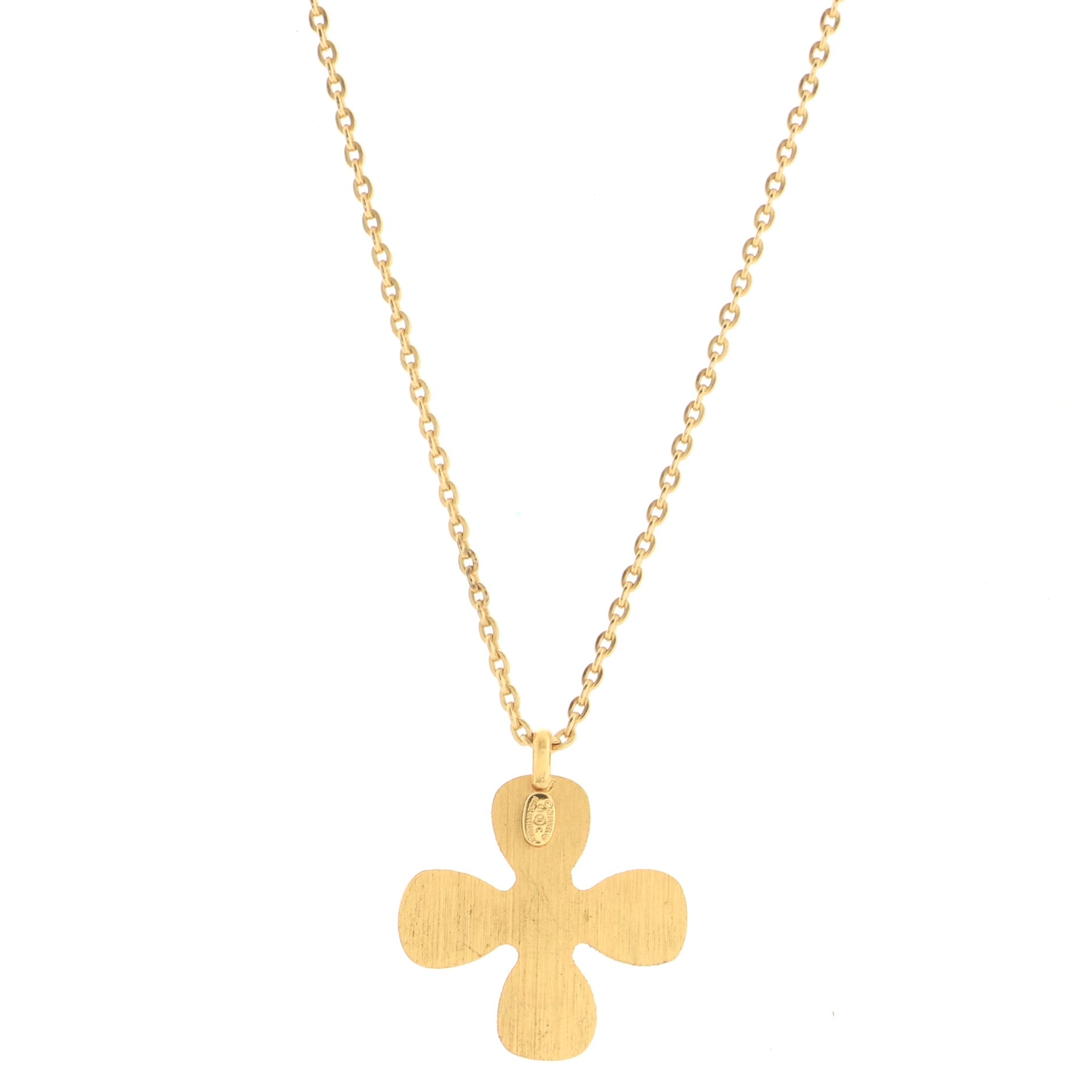 Vintage CC Clover Pendant Necklace Metal with Crystals