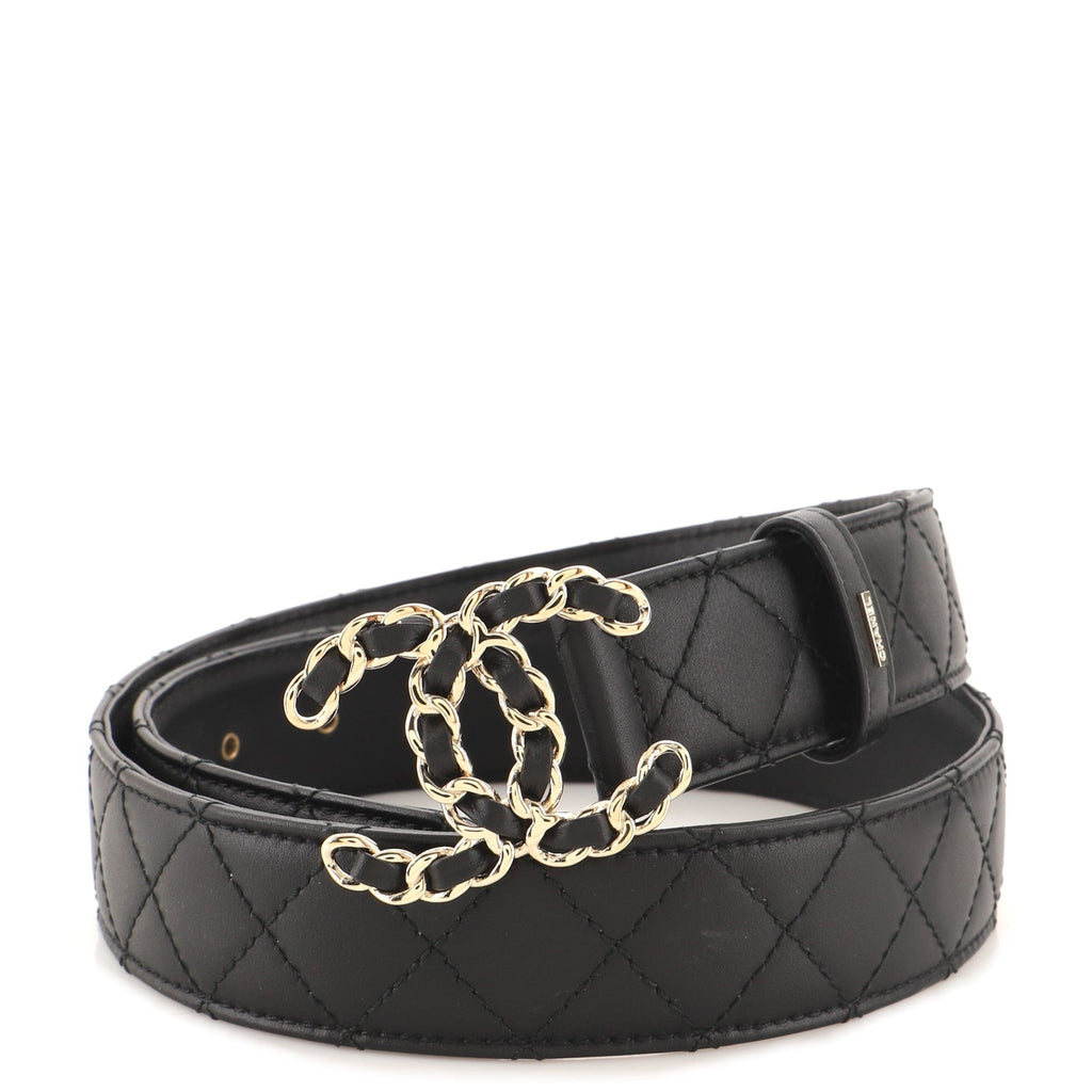 Woven Chain CC Buckle Belt Quilted Leather Medium 80