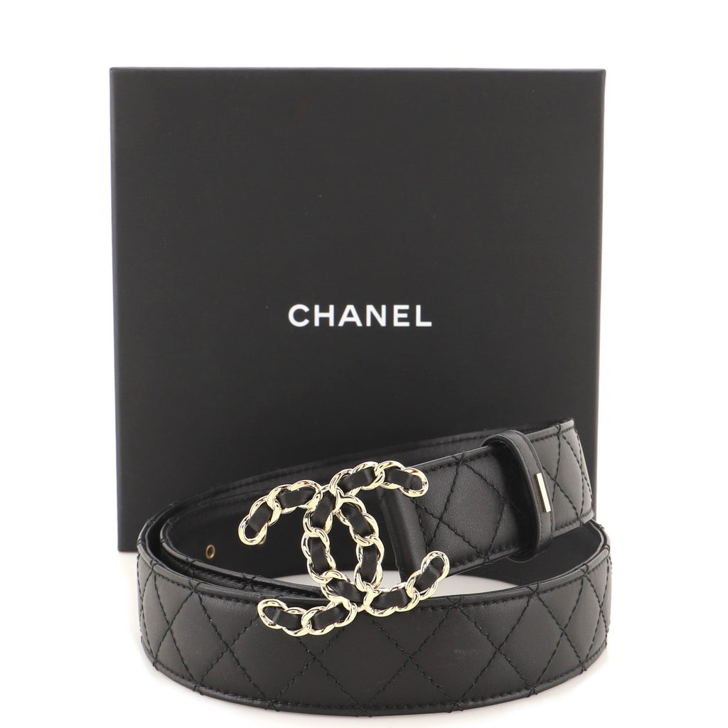 Woven Chain CC Buckle Belt Quilted Leather Medium 80