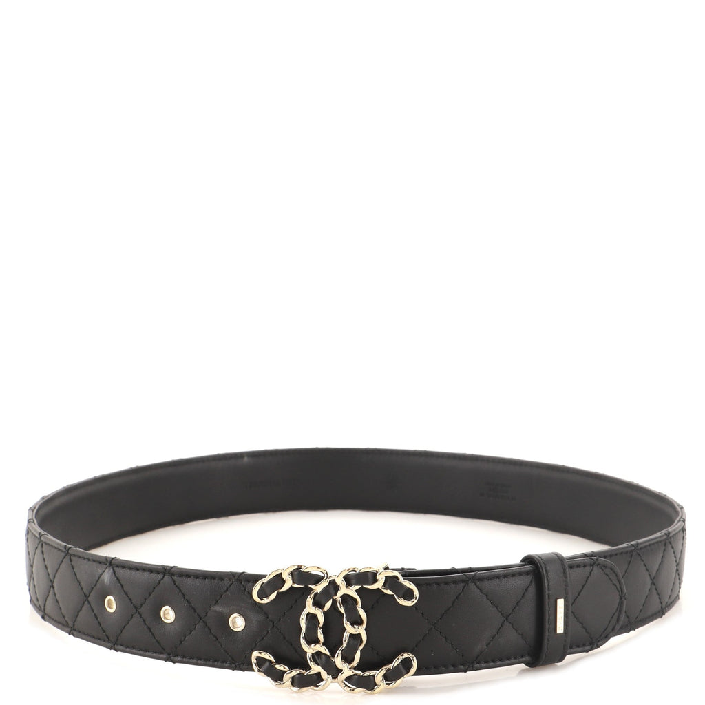 Woven Chain CC Buckle Belt Quilted Leather Medium 80