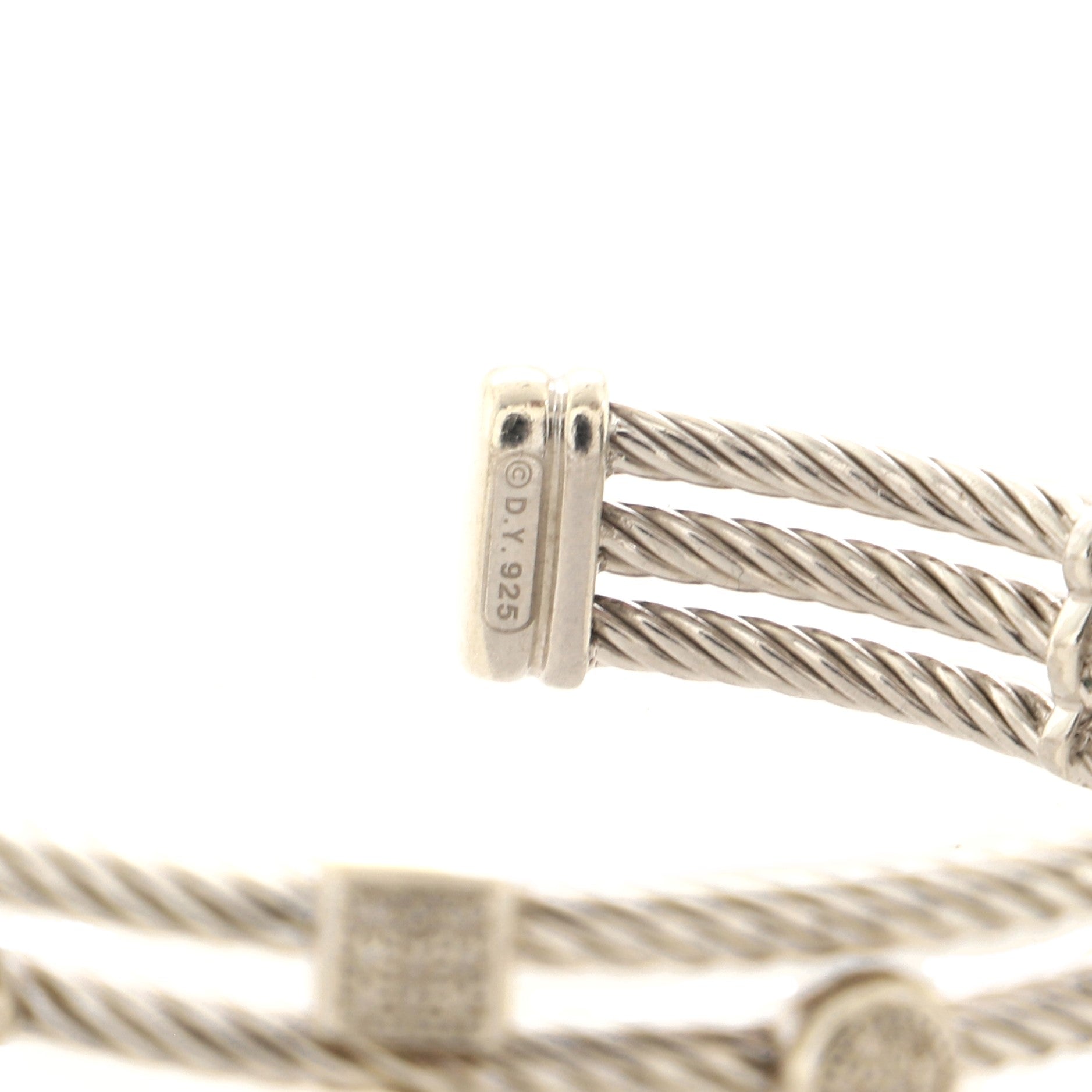 Three Row Confetti Cable Cuff Bracelet Sterling Silver with Diamonds