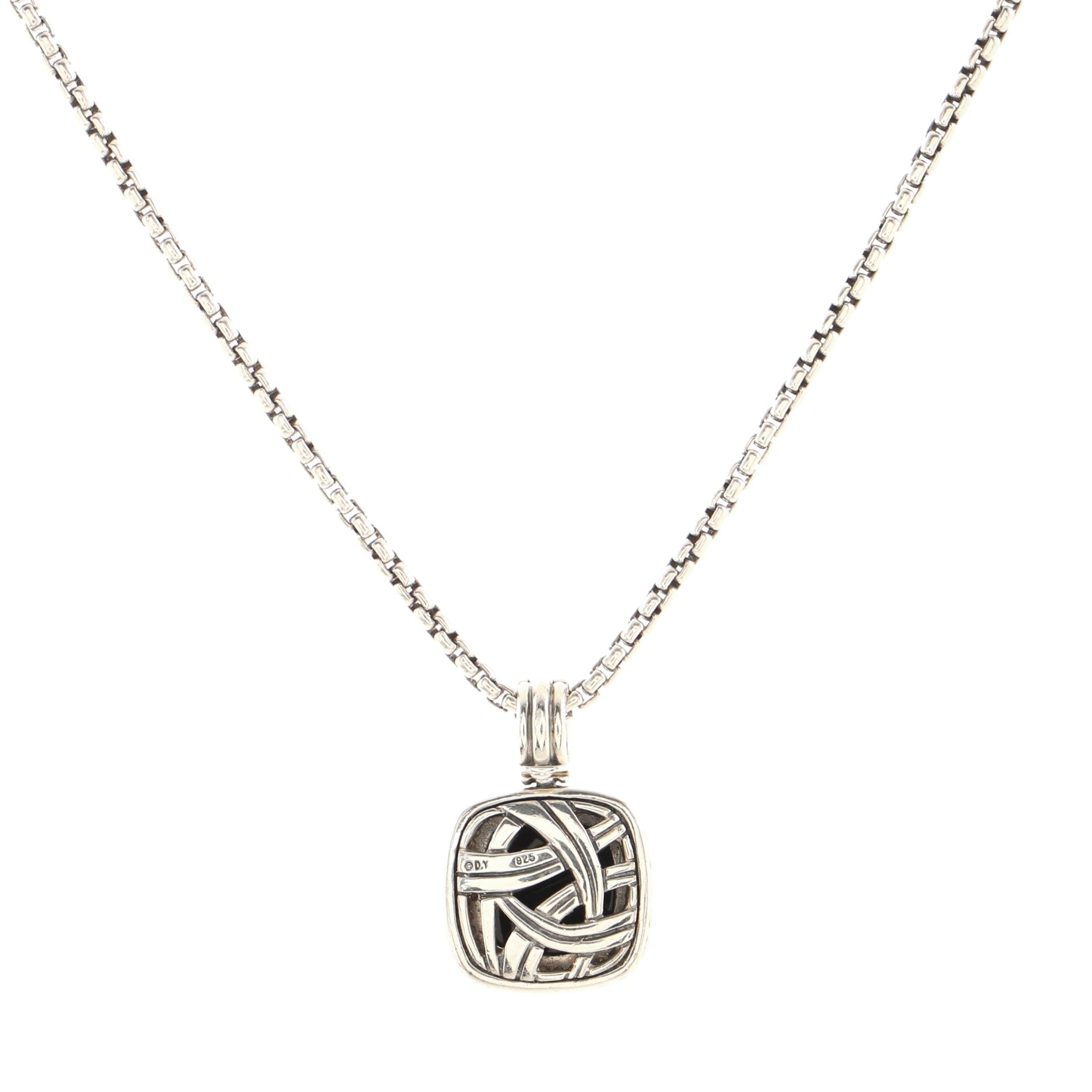 Albion Enhancer Pendant Necklace Sterling Silver with Black Onyx and Diamonds 14mm