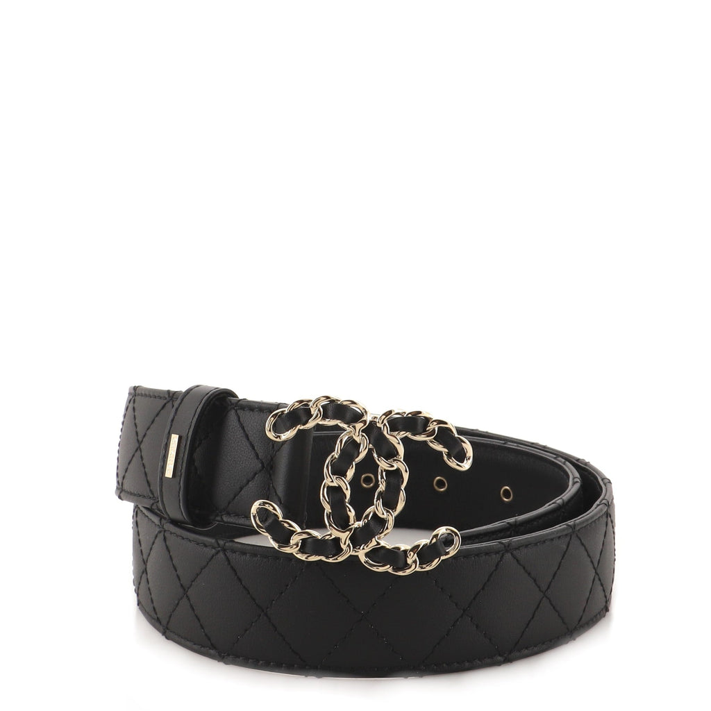 Woven Chain CC Buckle Belt Quilted Leather Medium 75